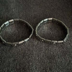 Two Steel Stretchy Bracelets with Rhinestones